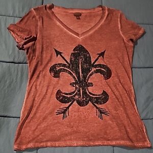 Vanity Orange V-Neck Short Sleeve Graphic T-Shirt